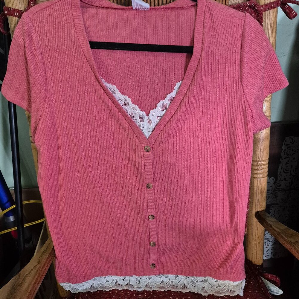 Lace button front top.